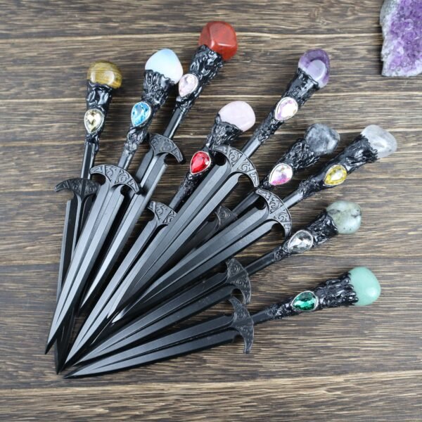 Crystal Metal Sword 90-95g Witch Altar hair Accessories Wizard stick Energy Pagan Cosplay Elf Gothic Dark Magic Wand Witch Gift