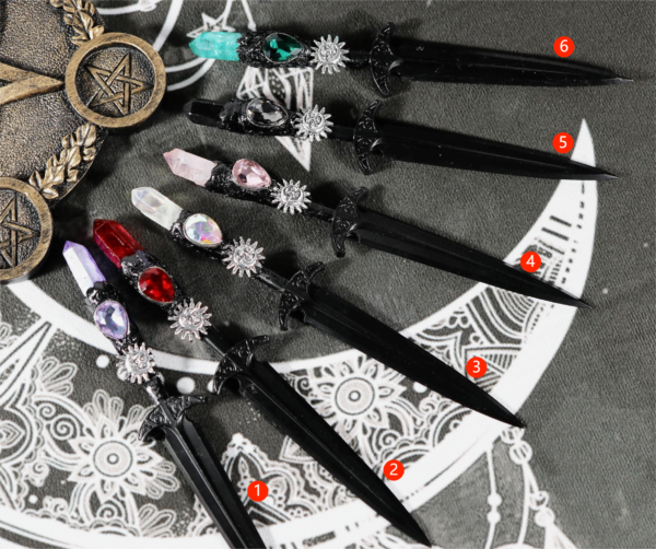 Crystal Metal Sword 90-95g Witch Altar hair Accessories Wizard stick Energy Pagan Cosplay Elf Gothic Dark Magic Wand Witch Gift