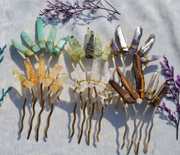 Crystal Pure Copper Hair Stick Amethyst Pink Crystal Raw Crystal  Hairpin Jewelry Bride Wedding Party Gift