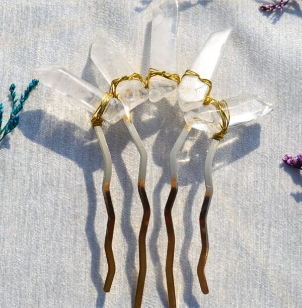 Crystal Pure Copper Hair Stick Amethyst Pink Crystal Raw Crystal  Hairpin Jewelry Bride Wedding Party Gift