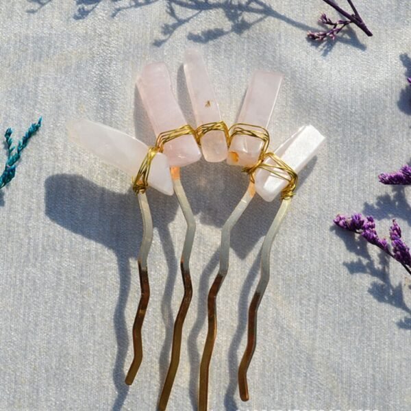 Crystal Pure Copper Hair Stick Amethyst Pink Crystal Raw Crystal  Hairpin Jewelry Bride Wedding Party Gift