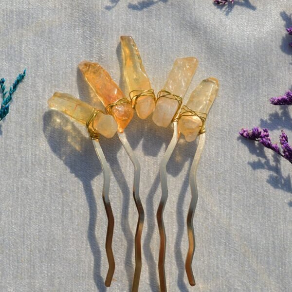 Crystal Pure Copper Hair Stick Amethyst Pink Crystal Raw Crystal  Hairpin Jewelry Bride Wedding Party Gift