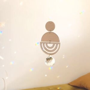 Crystal and birch wood geometric suncatcher | Witchy Suncatcher |wall Hanging | Boho Decor