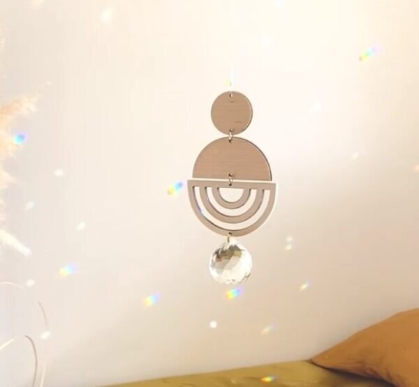 Crystal and birch wood geometric suncatcher | Witchy Suncatcher |wall Hanging | Boho Decor