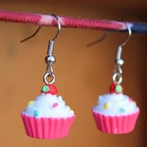 Cupcake Earrings, Mini Food Earrings,Pink Cupcake Earrings, Kawaii Earrings, Kitsch Earrings, Sprinkles, Strawberry on Top