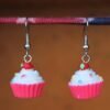 Cupcake Earrings, Mini Food Earrings,Pink Cupcake Earrings, Kawaii Earrings, Kitsch Earrings, Sprinkles, Strawberry on Top