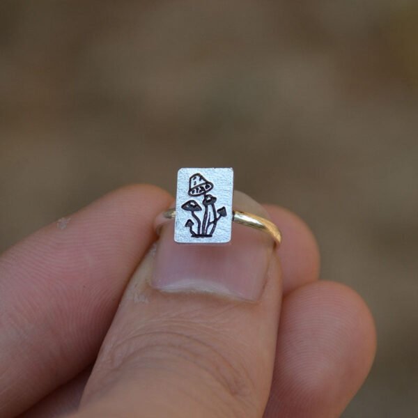 Cute Silver Mushroom Adjustable Ring Plant Forest Jewelry For Women