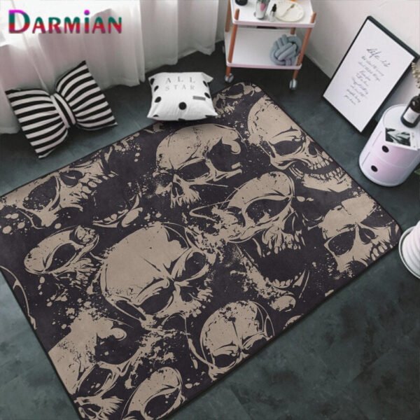 DARMIAN 3D Living Room Carpet Gothic Style Skull Print Plush Soft Floor Decoration Rug Washable Home Bedroom Floor Bedside Mats