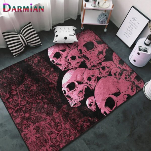 DARMIAN 3D Living Room Carpet Gothic Style Skull Print Plush Soft Floor Decoration Rug Washable Home Bedroom Floor Bedside Mats