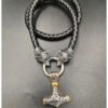 Viking Magic~stainless steel wolf head leather chain VIKING Thor's hammer PENDANT men's necklace JEWELRY