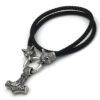 Viking Magic~stainless steel wolf head leather chain VIKING Thor's hammer PENDANT men's necklace JEWELRY