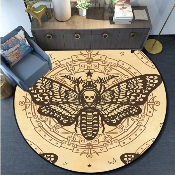 Death Moth Area Rug Gothic Skull Round Floor Mat Butterfly Moon Living Room Carpet Bathroom Kitchen Rug Doormat