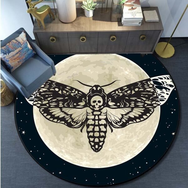 Death Moth Area Rug Gothic Skull Round Floor Mat Butterfly Moon Living Room Carpet Bathroom Kitchen Rug Doormat