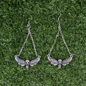 Death's Head Skull Moth Butterfly Dangle Earrings Gothic Jewelry For Gift
