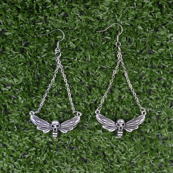 Death's Head Skull Moth Butterfly Dangle Earrings Gothic Jewelry For Gift