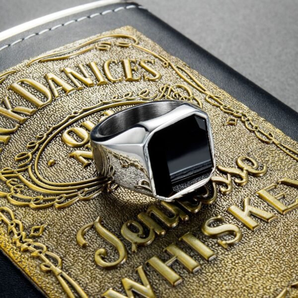 Magic Ring~Dignified Black Carnelian Stainless Steel Golden Square Signet Ring for Men Pinky Rings Male Wealth and Rich Status Jewelry