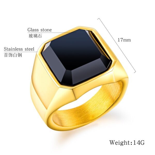 Magic Ring~Dignified Black Carnelian Stainless Steel Golden Square Signet Ring for Men Pinky Rings Male Wealth and Rich Status Jewelry