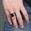 Magic Ring~Dignified Black Carnelian Stainless Steel Golden Square Signet Ring for Men Pinky Rings Male Wealth and Rich Status Jewelry