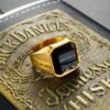 Magic Ring~Dignified Black Carnelian Stainless Steel Golden Square Signet Ring for Men Pinky Rings Male Wealth and Rich Status Jewelry