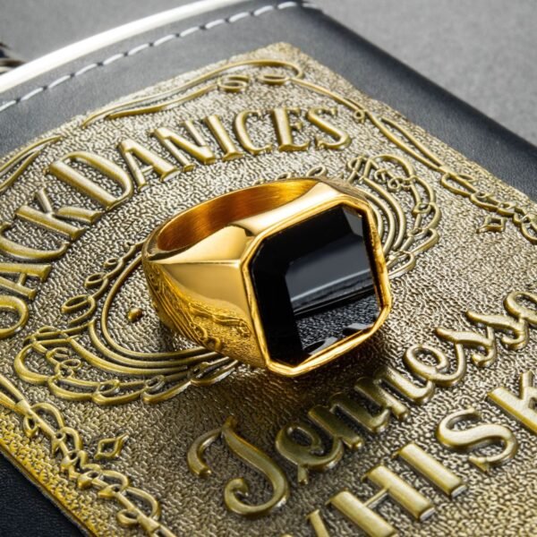 Magic Ring~Dignified Black Carnelian Stainless Steel Golden Square Signet Ring for Men Pinky Rings Male Wealth and Rich Status Jewelry