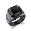 Magic Ring~Dignified Black Carnelian Stainless Steel Golden Square Signet Ring for Men Pinky Rings Male Wealth and Rich Status Jewelry