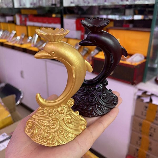 Dolphin Resin Statue Crystal Ball Holder Sphere Display Stand Sculpture Figurines Desktop Home Ornament for 2-5cm Balls