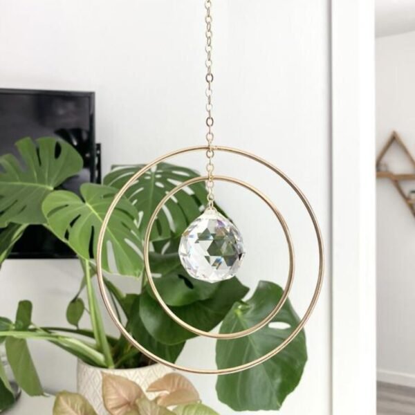 Double Brass Hoop Crystal Sun Catcher Rainbow Maker Window Hanging