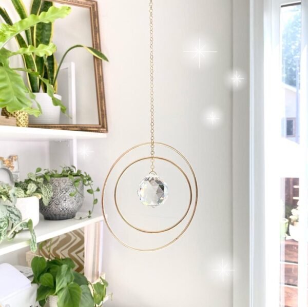 Double Brass Hoop Crystal Sun Catcher Rainbow Maker Window Hanging