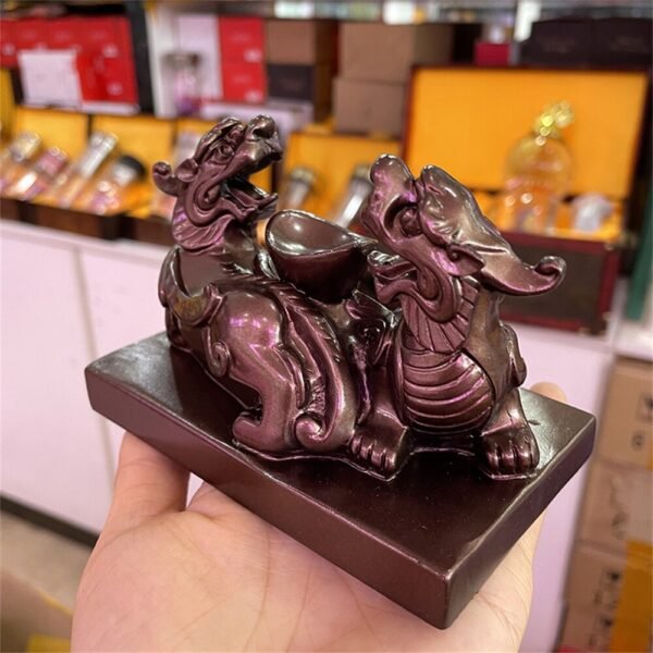Double Feng Shui Mythical Beast Pixiu Statue Resin Carfts Crystal Ball Display Stand Base Home Office Mascot Good Luck Ornaments