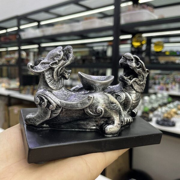 Double Feng Shui Mythical Beast Pixiu Statue Resin Carfts Crystal Ball Display Stand Base Home Office Mascot Good Luck Ornaments