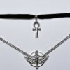 Double Layer Necklace with Ankh Charm Velvet Choker and Isis Necklace
