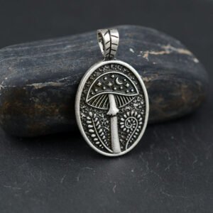 Double-Sided Mushroom Pendant Silver Retro Nature Woodland Elf Necklace