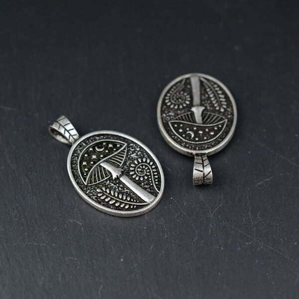Double-Sided Mushroom Pendant Silver Retro Nature Woodland Elf Necklace