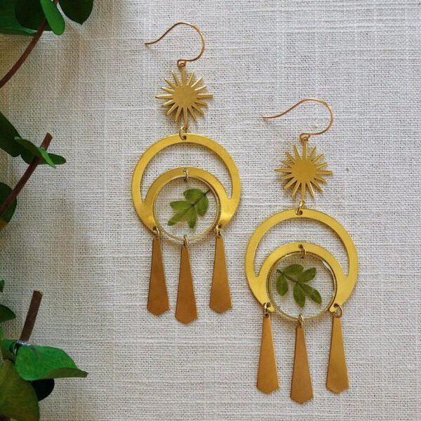 Dried Flower Handmade Resin Earrings,Fern Hollow Large Eclipse