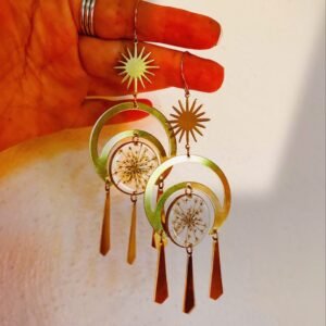 Dried Flower Handmade Resin Earrings,Hollow crescent Large Eclipse