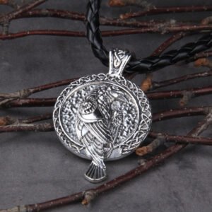 Antiquing Double sided Rune Norse Talisman Viking Raven Pendant Black Bird Celt Crow Necklace Men Pendant Jewelry