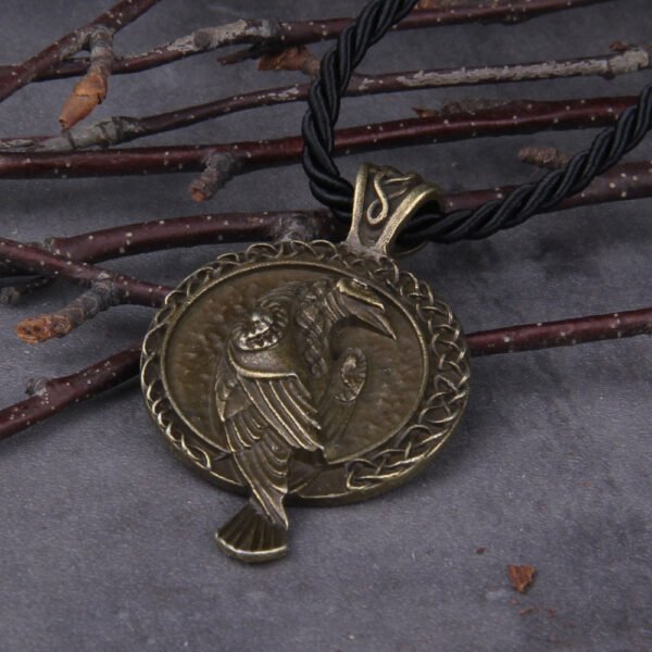 Antiquing Double sided Rune Norse Talisman Viking Raven Pendant Black Bird Celt Crow Necklace Men Pendant Jewelry