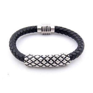 Viking Magic~Fashion Stainless Steel Bead Bracelets & Bangles Men Braided Leather Bracelets Luxury Design with Magnetic Buckle