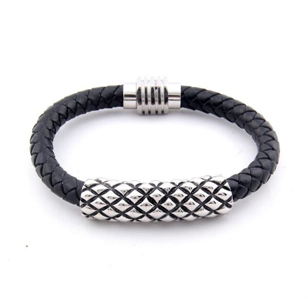 Viking Magic~Fashion Stainless Steel Bead Bracelets & Bangles Men Braided Leather Bracelets Luxury Design with Magnetic Buckle