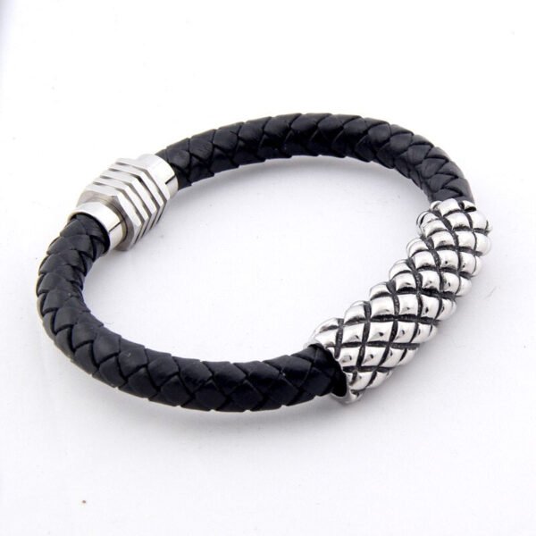 Viking Magic~Fashion Stainless Steel Bead Bracelets & Bangles Men Braided Leather Bracelets Luxury Design with Magnetic Buckle
