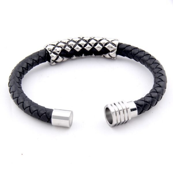 Viking Magic~Fashion Stainless Steel Bead Bracelets & Bangles Men Braided Leather Bracelets Luxury Design with Magnetic Buckle