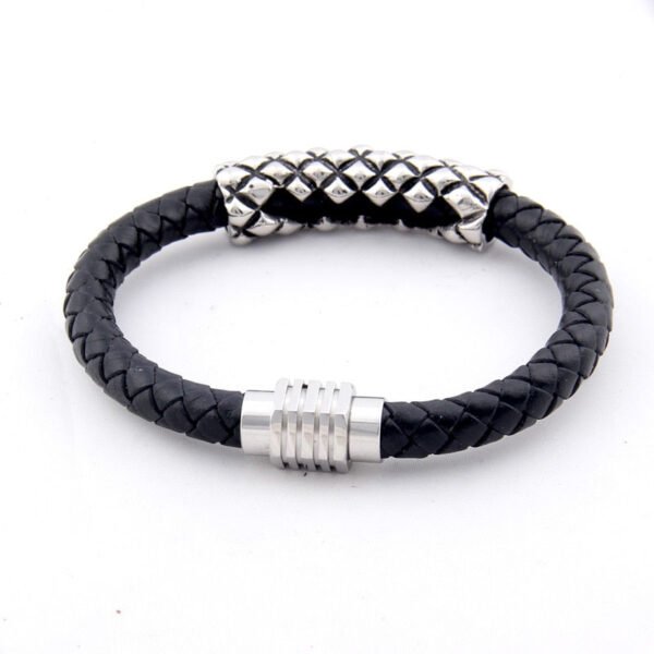 Viking Magic~Fashion Stainless Steel Bead Bracelets & Bangles Men Braided Leather Bracelets Luxury Design with Magnetic Buckle