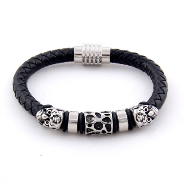 Viking Magic~Men Fashion Bracelets 316L Stainless Steel Skull Charms Beads Bangles Genuine Leather with Magnet Clasp Bracelet