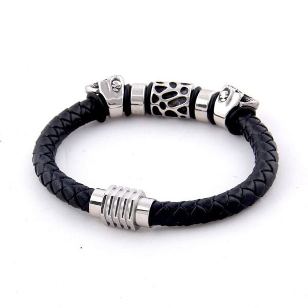 Viking Magic~Men Fashion Bracelets 316L Stainless Steel Skull Charms Beads Bangles Genuine Leather with Magnet Clasp Bracelet