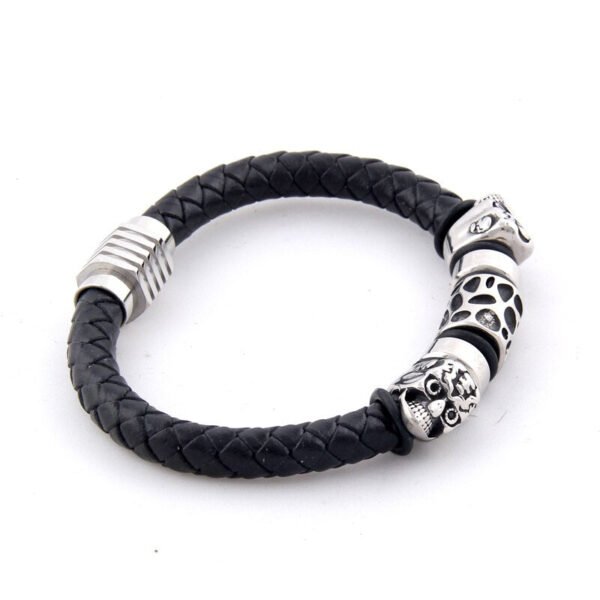 Viking Magic~Men Fashion Bracelets 316L Stainless Steel Skull Charms Beads Bangles Genuine Leather with Magnet Clasp Bracelet