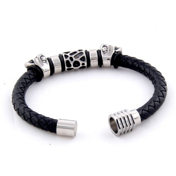 Viking Magic~Men Fashion Bracelets 316L Stainless Steel Skull Charms Beads Bangles Genuine Leather with Magnet Clasp Bracelet