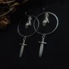 Esoterica Dagger Earrings Hand Hoop Victorian Silver Color Vintage Goth Sorcerer Jewellery   Fashion Classical Gift