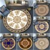 European Style Floral Round Carpet Area Rug Round Floor Mat Living Room Carpet Bathroom Kitchen Rug Doormat