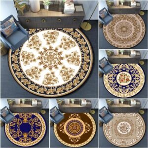 European Style Floral Round Carpet Area Rug Round Floor Mat Living Room Carpet Bathroom Kitchen Rug Doormat