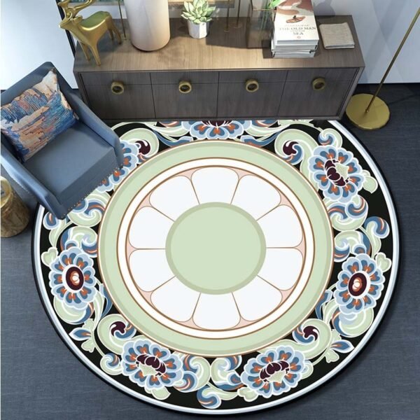 European Style Floral Round Carpet Area Rug Round Floor Mat Living Room Carpet Bathroom Kitchen Rug Doormat